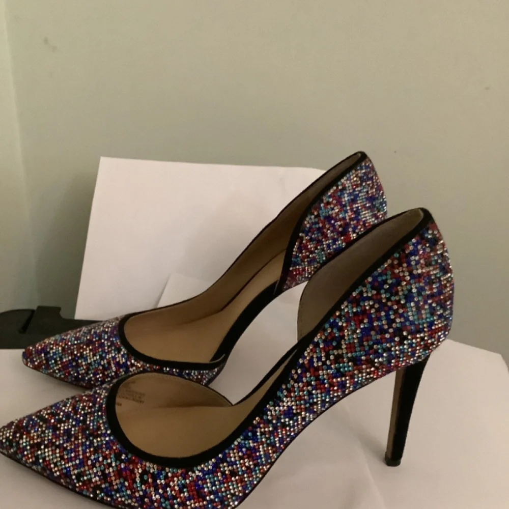 Multi-Color Rhinestone Black Heels - Picture 2 of 4
